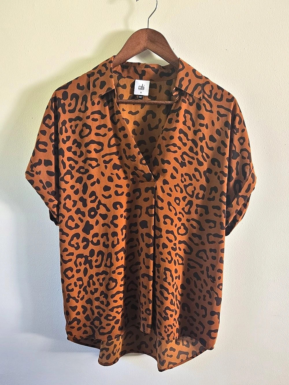 Cabi Lynx Blouse Animal Print Button Down Shirt Orange & Brown Medium